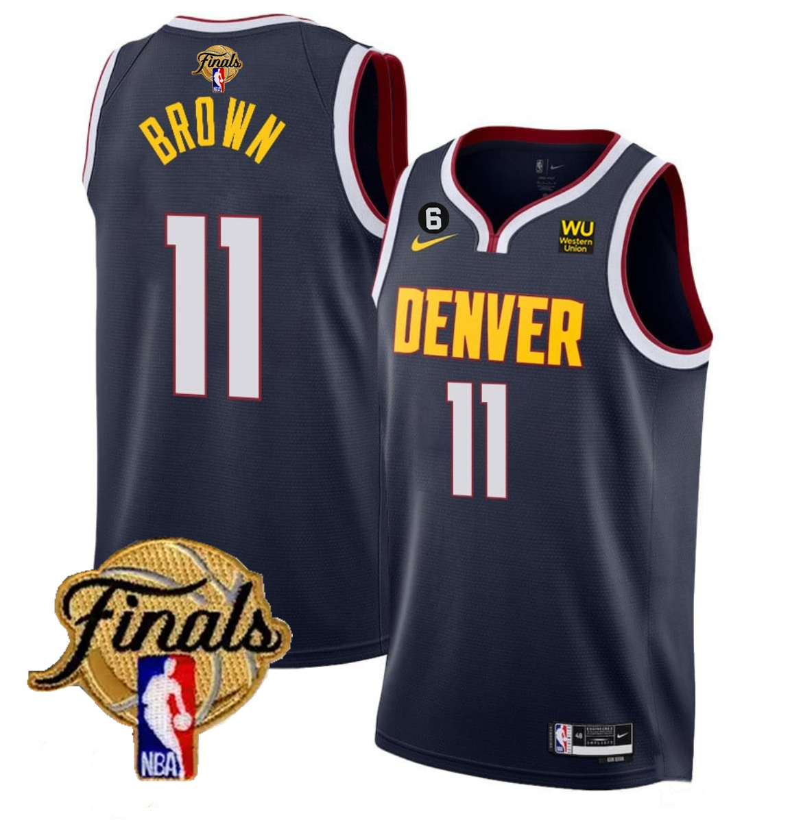 Men's Denver Nuggets #11 Bruce Brown Navy 2023 Finals Icon Edition With NO.6 Patch Stitched Basketball Jersey